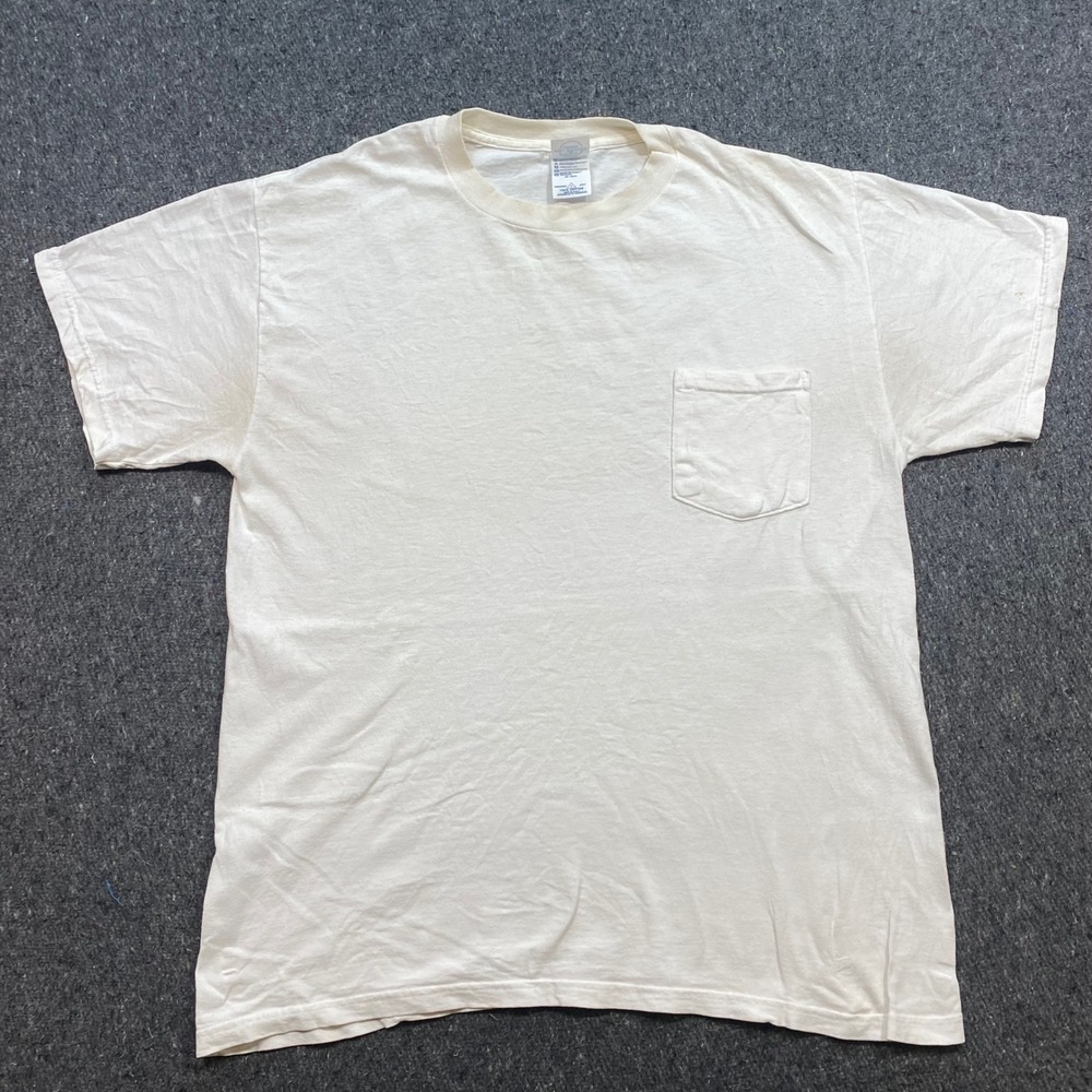Delta Pro Weight Pocket TShirt Sz L Mens White Skater Grunge 90s Blank Basic
